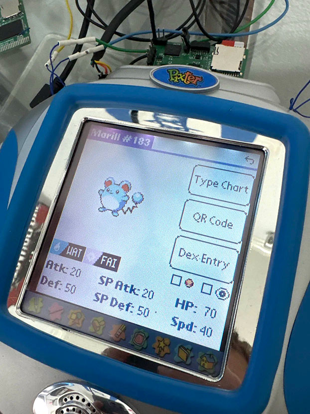 Pixter Color running Palmkedex showing Marill's page