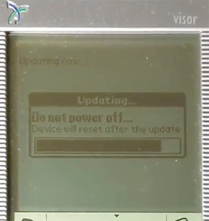 Visor showing garbled OS5.2 touch screen calibration dialog
