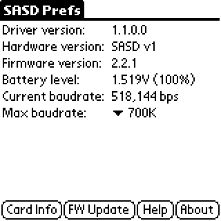 A screenshot of SASD preferences app's main screen