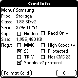 A screenshot of SASD preferences app's SD info screen